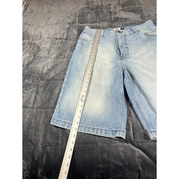 Vtg Phat Farm Shorts Mens 34 Wide Leg Baggy Jean Blue Denim Long Embroidered Y2K - Picture 7 of 13
